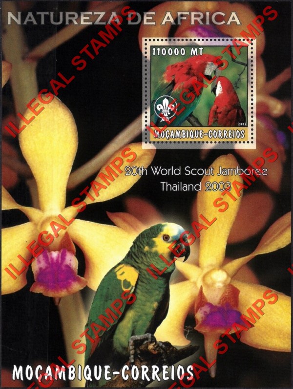  Mozambique 2002 Nature of Africa Parrots Orchids Counterfeit Illegal Stamp Souvenir Sheet of 1