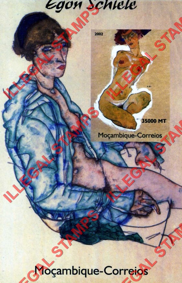  Mozambique 2002 Nude Paintings by Egon Schiele Counterfeit Illegal Stamp Souvenir Sheet of 1