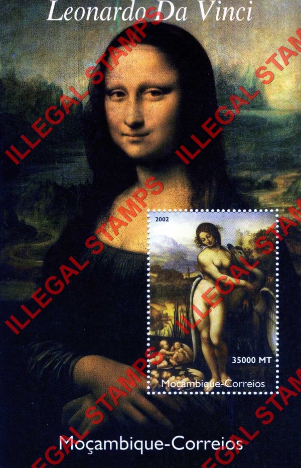  Mozambique 2002 Nude Paintings by Leonardo da Vinci Counterfeit Illegal Stamp Souvenir Sheet of 1