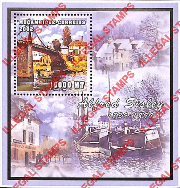  Mozambique 2002 Paintings by Alfred Sisley Counterfeit Illegal Stamp Souvenir Sheet of 1
