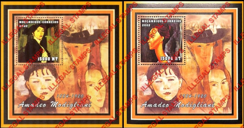  Mozambique 2002 Paintings by Amadeo Modigliani Counterfeit Illegal Stamp Souvenir Sheets of 1