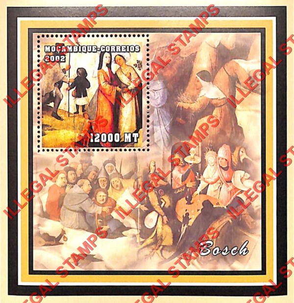  Mozambique 2002 Paintings by Bosch Counterfeit Illegal Stamp Souvenir Sheet of 1