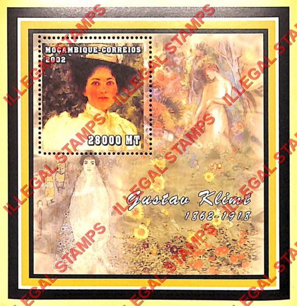  Mozambique 2002 Paintings by Gustav Klimt Counterfeit Illegal Stamp Souvenir Sheet of 1