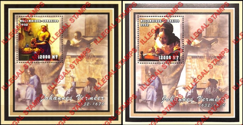  Mozambique 2002 Paintings by Johannes Vermeer Counterfeit Illegal Stamp Souvenir Sheets of 1