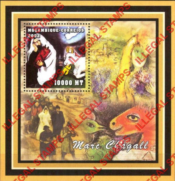  Mozambique 2002 Paintings by Marc Chagall Counterfeit Illegal Stamp Souvenir Sheet of 1