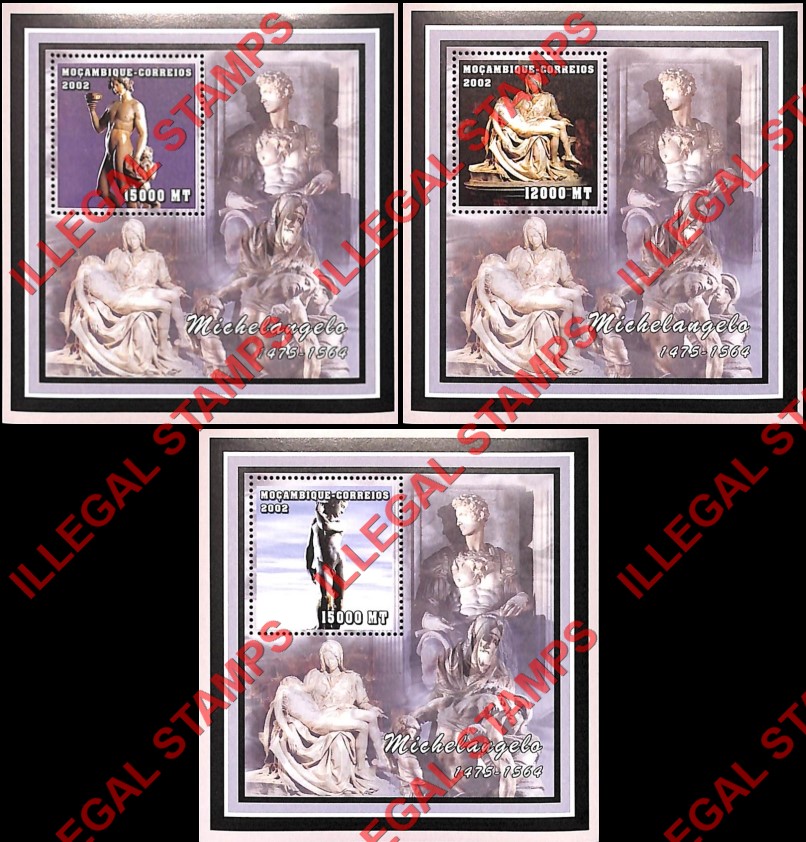  Mozambique 2002 Paintings Sculptures by Michelangelo Counterfeit Illegal Stamp Souvenir Sheets of 1