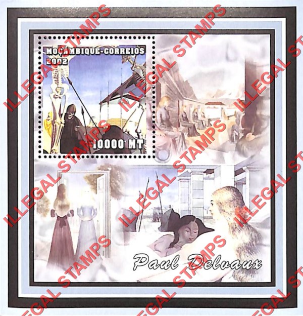  Mozambique 2002 Paintings by Paul Delvaux Counterfeit Illegal Stamp Souvenir Sheet of 1