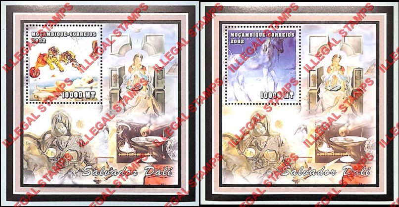  Mozambique 2002 Paintings by Salvador Dali Counterfeit Illegal Stamp Souvenir Sheets of 1