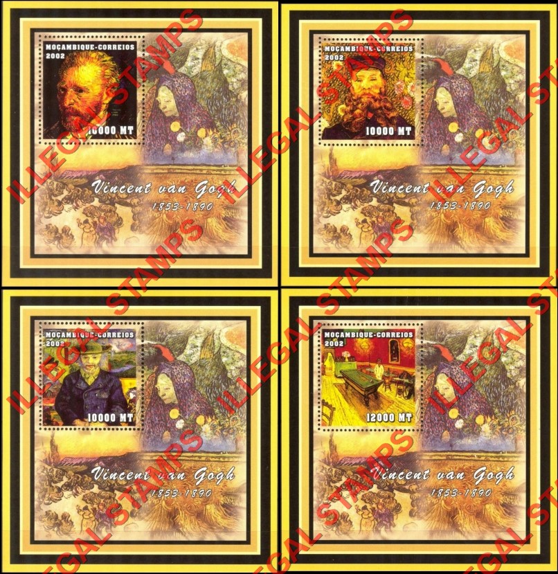  Mozambique 2002 Paintings by Vincent van Gogh Counterfeit Illegal Stamp Souvenir Sheets of 1