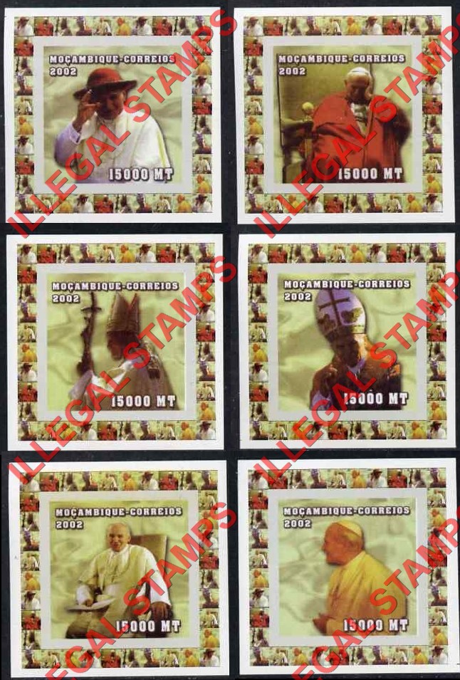  Mozambique 2002 Pope John Paul II Counterfeit Illegal Stamp Deluxe Souvenir Sheets of 1