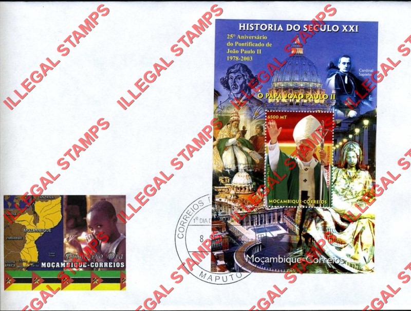  Mozambique 2003 History of the 21st Century Personalities Counterfeit Illegal Stamp Souvenir Sheet of 1 on Fake First Day Cover