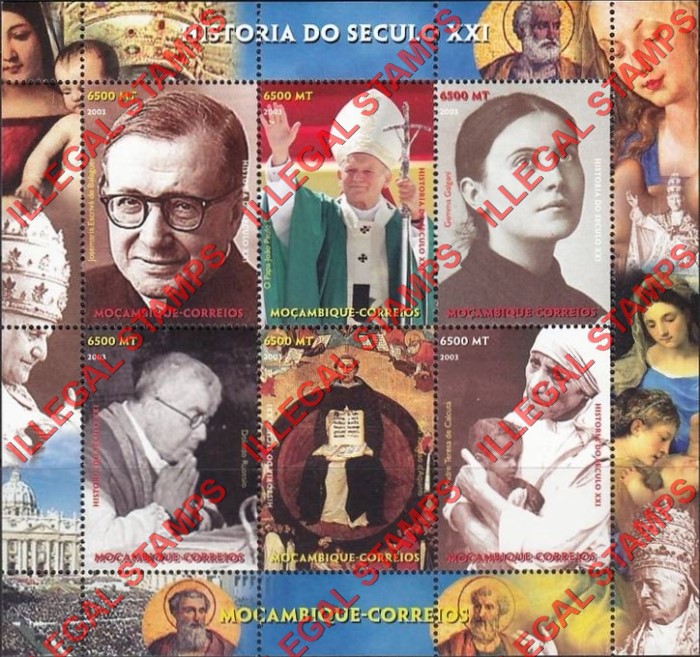  Mozambique 2003 History of the 21st Century Personalities Counterfeit Illegal Stamp Souvenir Sheet of 6