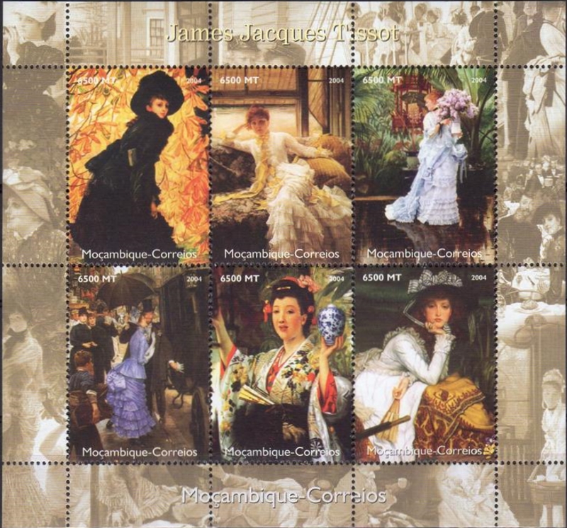  Mozambique 2004 Paintings by James Jacques Tissot Genuine Stamp Souvenir Sheet of 6