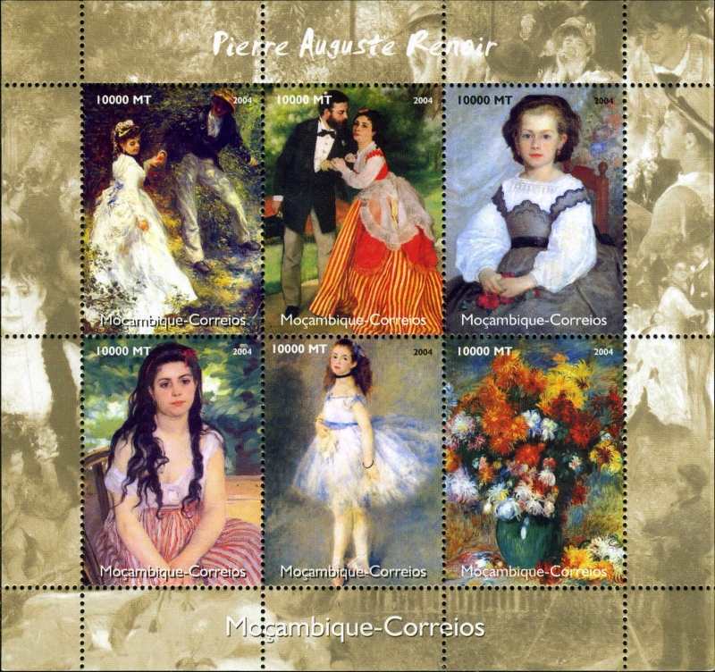  Mozambique 2004 Paintings by Pierre Auguste Renoir Genuine Stamp Souvenir Sheet of 6