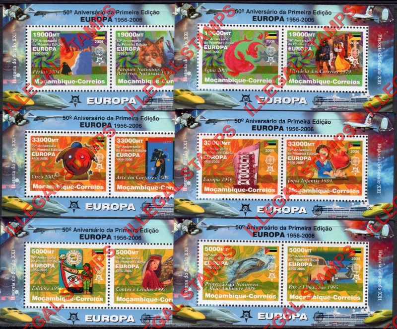  Mozambique 2004 50th Anniversary of EUROPA Counterfeit Illegal Stamp Souvenir Sheets of 2