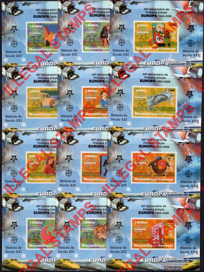  Mozambique 2004 50th Anniversary of EUROPA Counterfeit Illegal Stamp Souvenir Sheets of 1