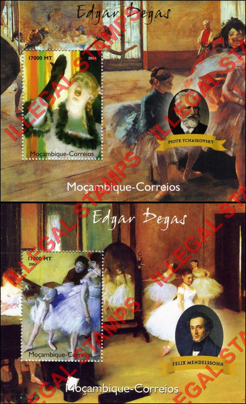  Mozambique 2004 Paintings by Edgar Degas Counterfeit Illegal Stamp Souvenir Sheets of 1 (Part 3)