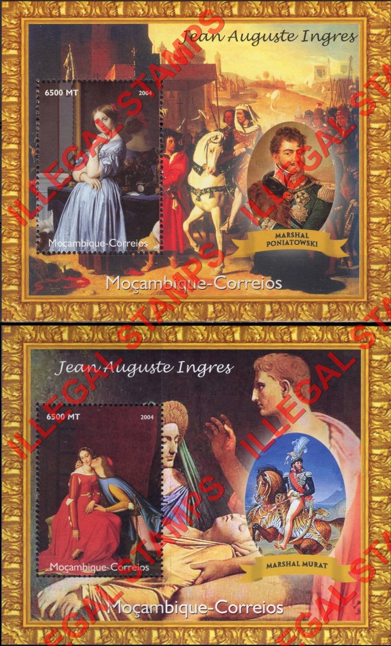  Mozambique 2004 Paintings by Jean Auguste Ingres Counterfeit Illegal Stamp Souvenir Sheets of 1 (Part 2)