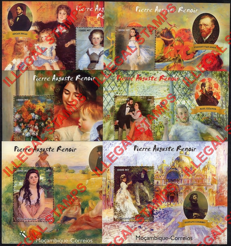  Mozambique 2004 Paintings by Pierre Auguste Renoir Counterfeit Illegal Stamp Souvenir Sheets of 1 (Part 2)