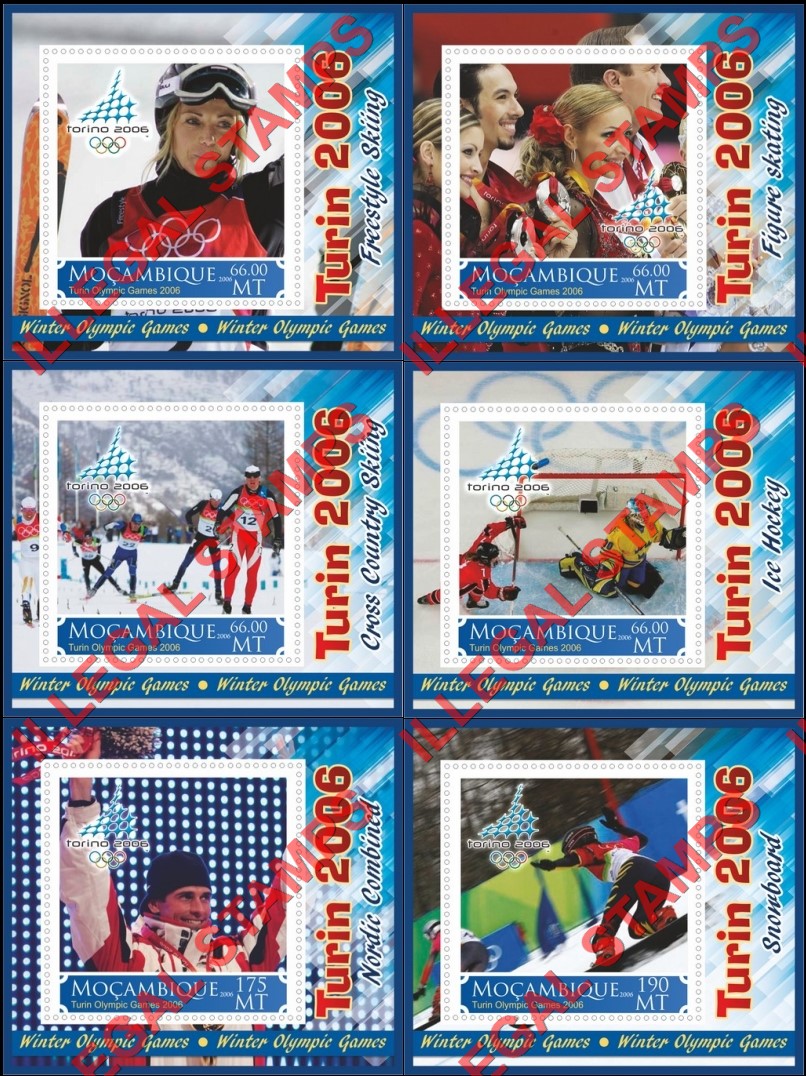  Mozambique 2006 Olympic Games in Turin Counterfeit Illegal Stamp Souvenir Sheets of 1