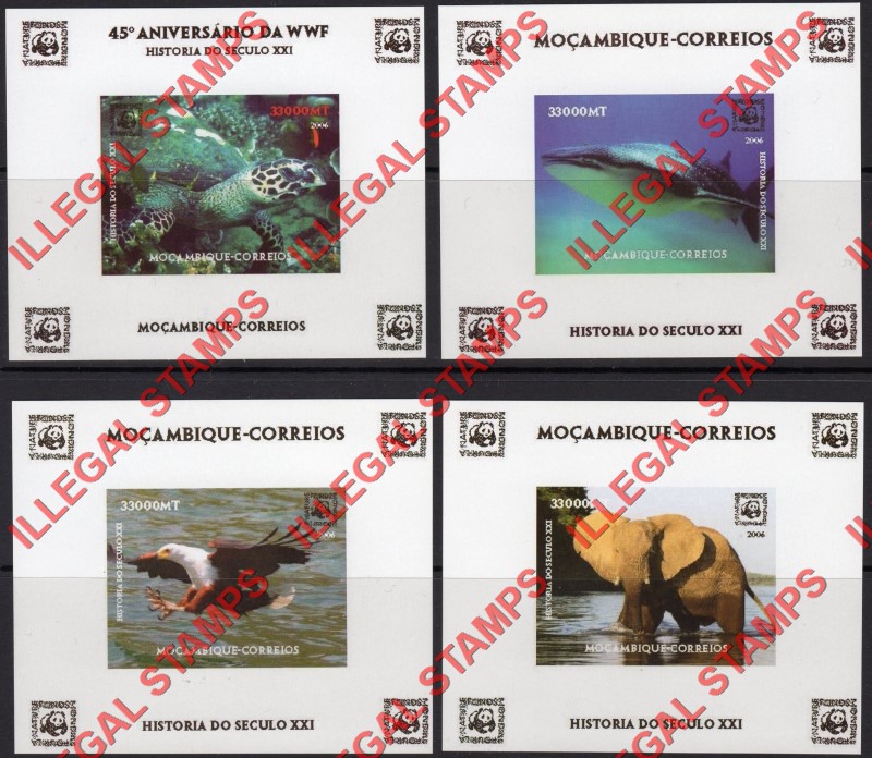  Mozambique 2006 45th Anniversary of the WWF Elephants and Sea Life Counterfeit Illegal Stamp Deluxe Souvenir Sheets of 1