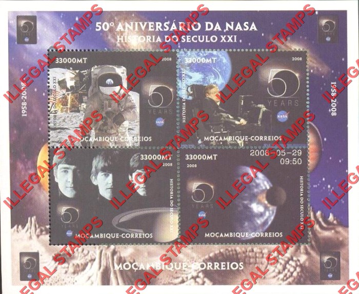  Mozambique 2008 Space NASA 50th Anniversary Counterfeit Illegal Stamp Souvenir Sheet of 4