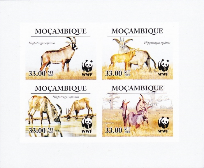  Mozambique 2009 WWF Roan Antelope Genuine Stamp Souvenir Sheet of 4