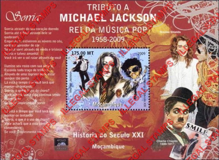  Mozambique 2009 Michael Jackson Counterfeit Illegal Stamp Souvenir Sheet of 1