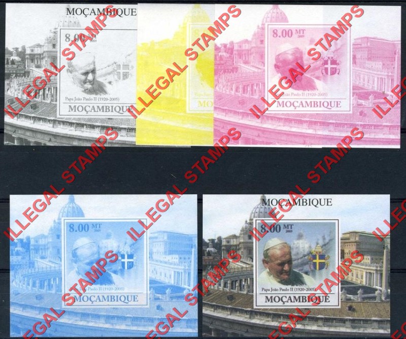  Mozambique 2009 Pope John Paul II Counterfeit Illegal Stamp Deluxe Souvenir Sheet of 1 Color Proof Set