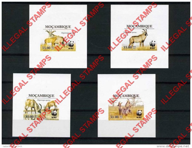  Mozambique 2009 WWF Roan Antelope Illegal Deluxe Stamp Souvenir Sheets of 1 Imperforate