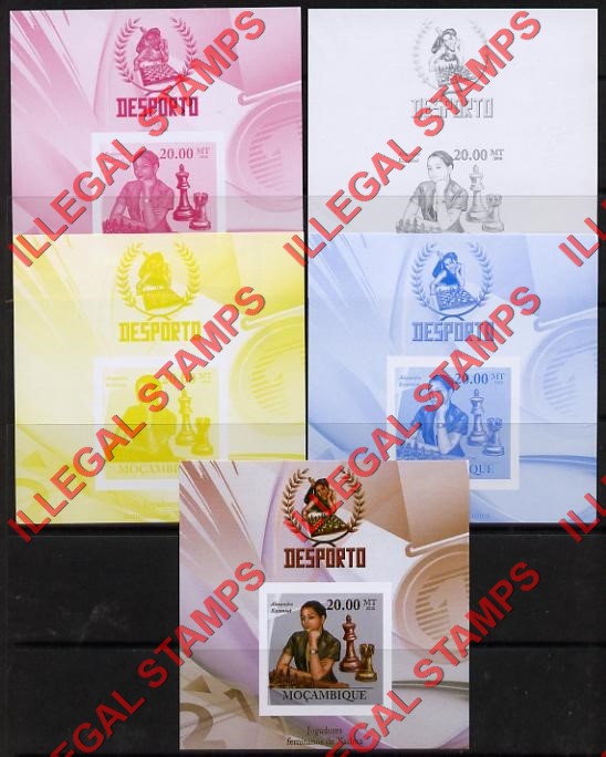  Mozambique 2010 Chess Female Players Counterfeit Illegal Stamp Deluxe Souvenir Sheet of 1 Color Proof Set