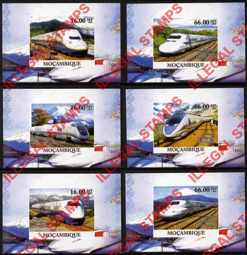  Mozambique 2010 Japanese High Speed Trains Counterfeit Illegal Stamp Deluxe Souvenir Sheets of 1