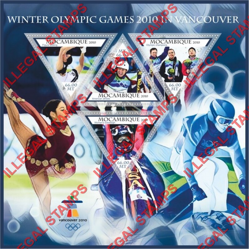  Mozambique 2010 Olympic Games in Vancouver Counterfeit Illegal Stamp Souvenir Sheet of 4