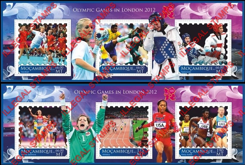  Mozambique 2012 Olympic Games in London (different) Counterfeit Illegal Stamp Souvenir Sheets of 3