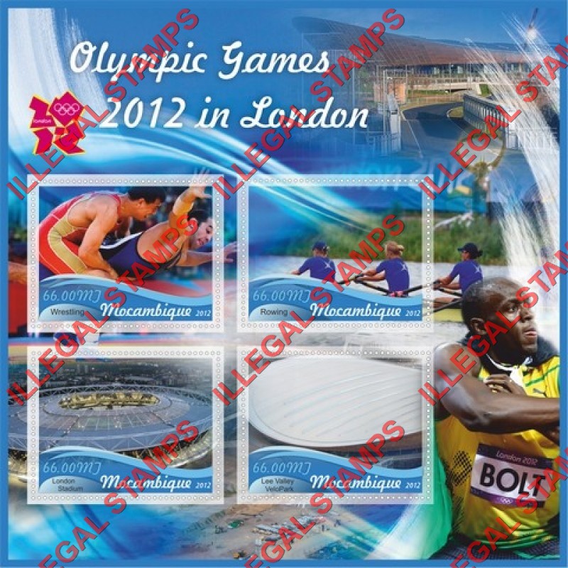  Mozambique 2012 Olympic Games in London Counterfeit Illegal Stamp Souvenir Sheet of 4