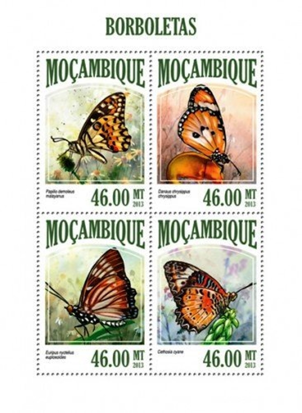  Mozambique 2013 Butterflies Authorized Stamp Souvenir Sheet of 4