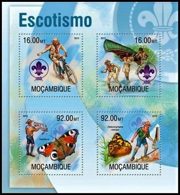  Mozambique 2013 Scouting and Butterflies Authorized Stamp Souvenir Sheet of 4