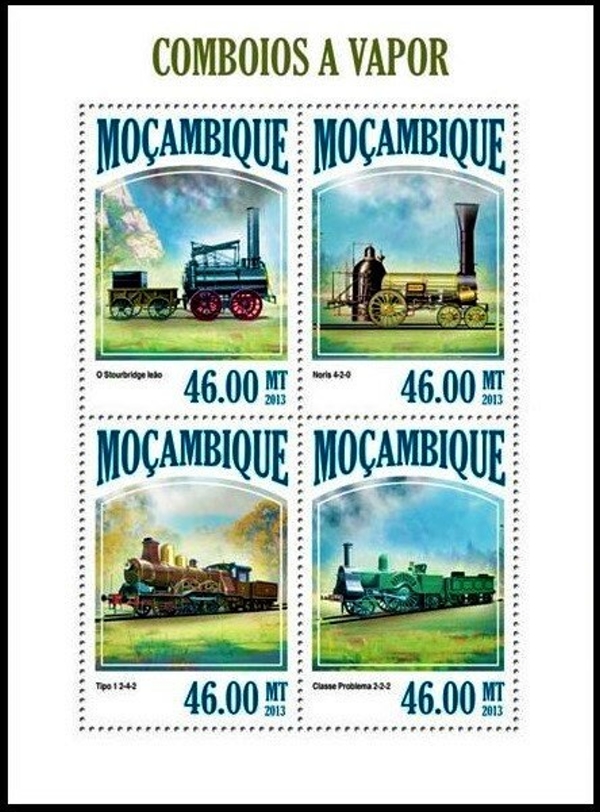  Mozambique 2013 Trains Steam Trains (different) Authorized Stamp Souvenir Sheet of 4