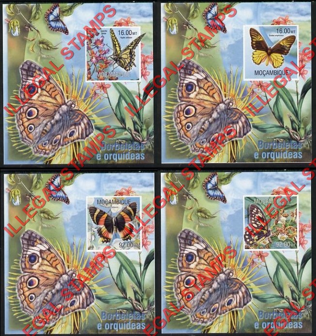  Mozambique 2013 Butterflies and Orchids Counterfeit Illegal Stamp Souvenir Sheets of 1