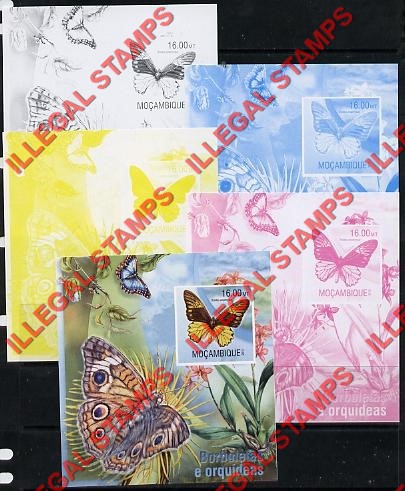  Mozambique 2013 Butterflies and Orchids Counterfeit Illegal Stamp Souvenir Sheet of 1 Color Proof Set