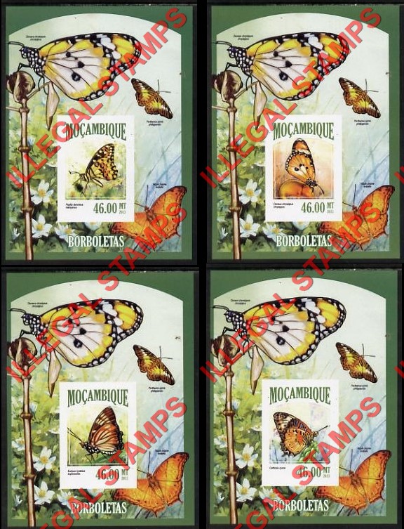  Mozambique 2013 Butterflies Counterfeit Illegal Stamp Souvenir Sheets of 1