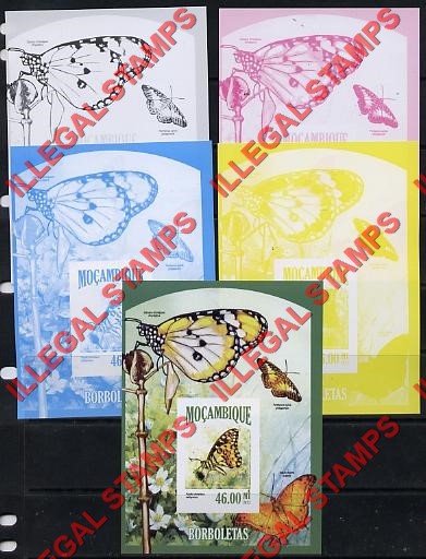  Mozambique 2013 Butterflies Counterfeit Illegal Stamp Souvenir Sheet of 1 Color Proof Set