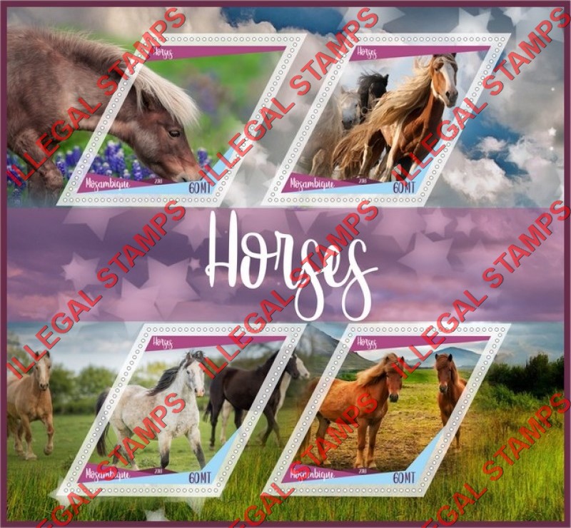  Mozambique 2013 Horses Counterfeit Illegal Stamp Souvenir Sheet of 4