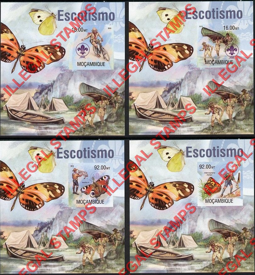  Mozambique 2013 Scouting and Butterflies Counterfeit Illegal Stamp Souvenir Sheets of 1