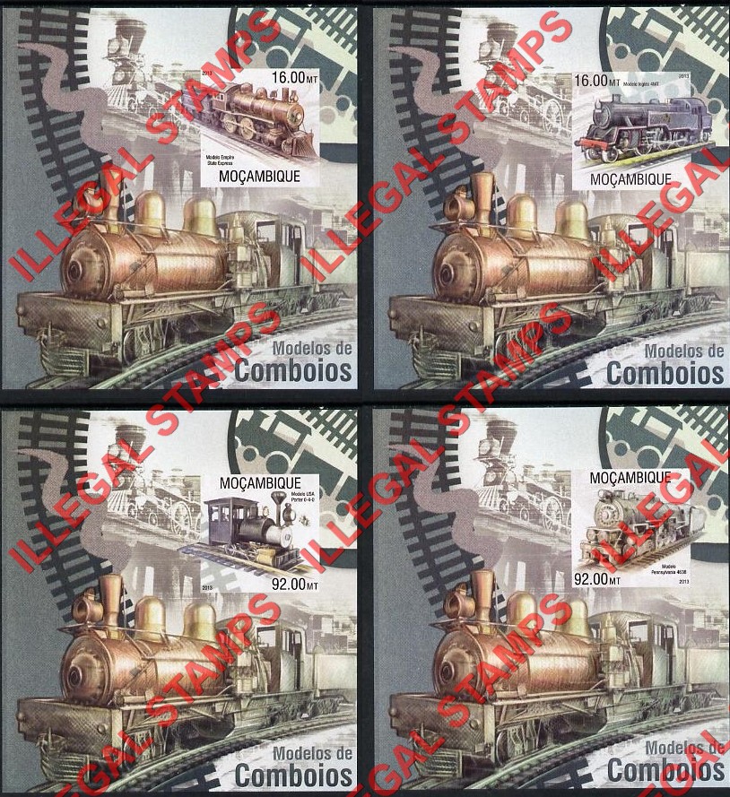  Mozambique 2013 Trains Model Trains Counterfeit Illegal Stamp Souvenir Sheets of 1