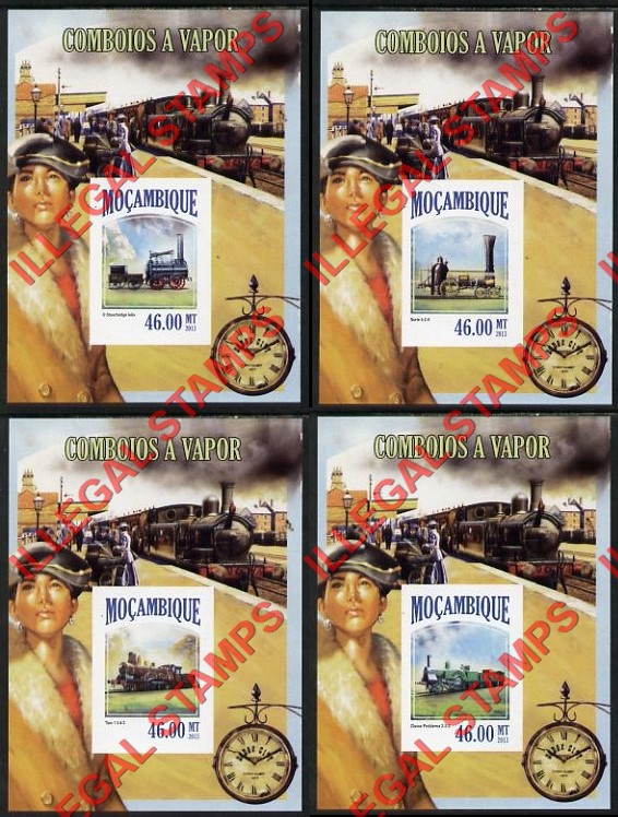  Mozambique 2013 Trains Steam Trains (different) Counterfeit Illegal Stamp Souvenir Sheets of 1