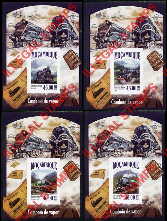  Mozambique 2013 Trains Steam Trains Counterfeit Illegal Stamp Souvenir Sheets of 1