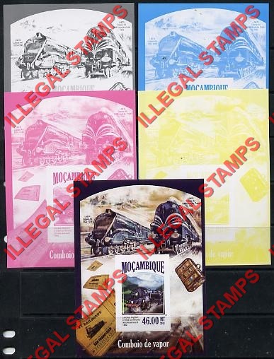  Mozambique 2013 Trains Steam Trains Counterfeit Illegal Stamp Souvenir Sheet of 1 Color Proof Set