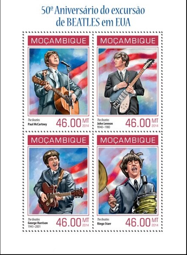  Mozambique 2014 The Beatles USA Tour Authorized Stamp Souvenir Sheet of 4
