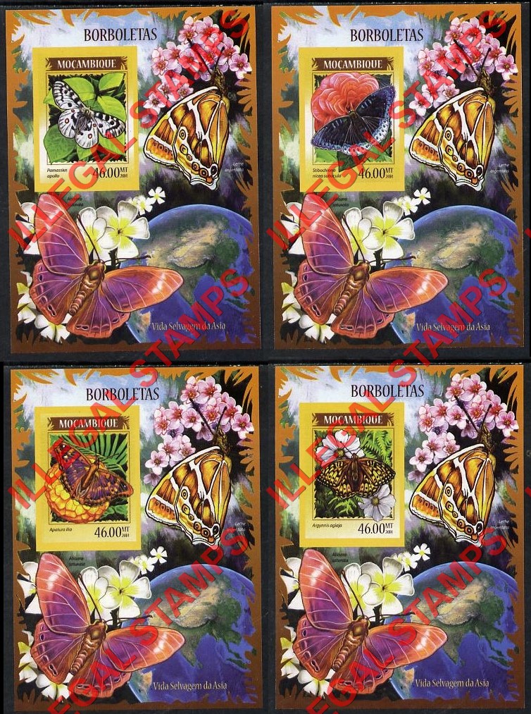  Mozambique 2014 Butterflies Asia Counterfeit Illegal Stamp Souvenir Sheets of 1
